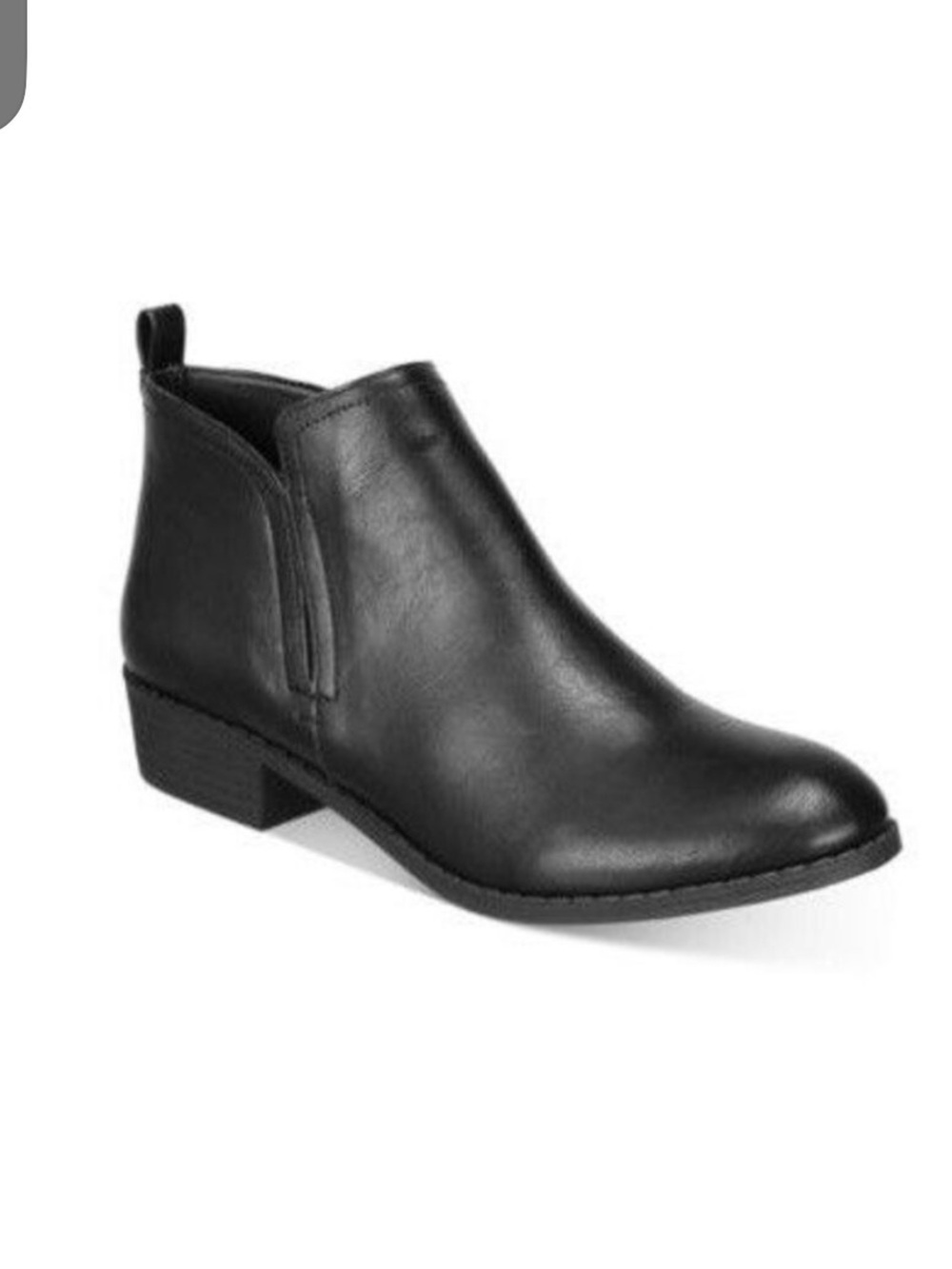 Sun + Stone women’s Cadee bootie. Black smooth.